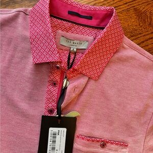 Ted Baker Pink Polo with Geometric Trim